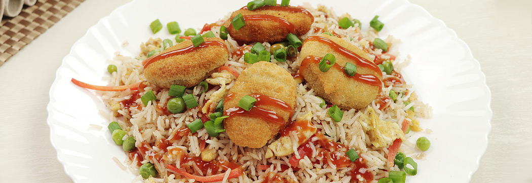 Sweet and Sour Haray Bharay Nuggets Rice